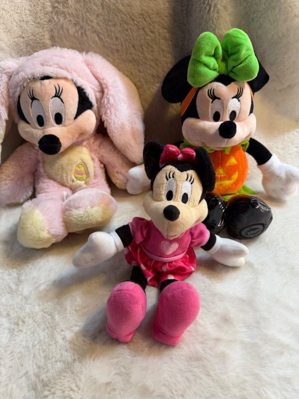 Disney Store Minnie Mouse Plush Set - Easter Bunny Halloween Pumpkin Pink Polka